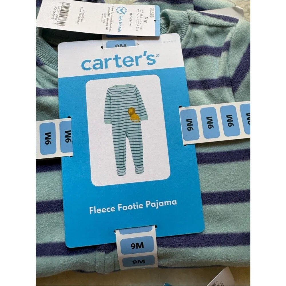 Carter's Fleece Footie Winter Pajamas Multi Color Pack Lot of 4 Size 9/12 Months